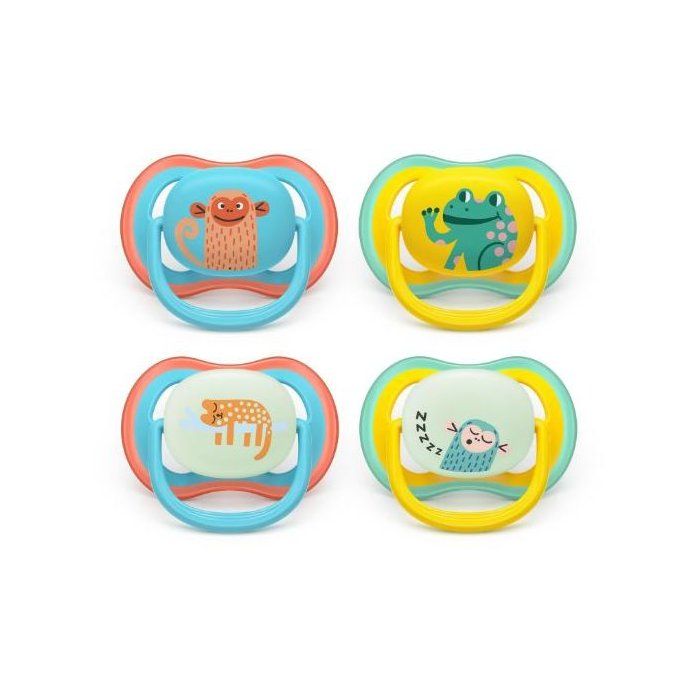 Lot de 4 sucettes Pacifier ultra air - PHILIPS AVENT - SCF087/27 - Jour et nuit - Sans BPA - 18 mois et + - Vert / Orange