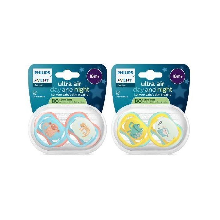 Lot de 4 sucettes Pacifier ultra air - PHILIPS AVENT - SCF087/27 - Jour et nuit - Sans BPA - 18 mois et + - Vert / Orange