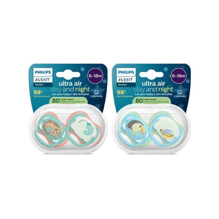 Lot de 4 sucettes Pacifier ultra air - PHILIPS AVENT - SCF087/27 - Jour et nuit - Sans BPA - 6/18 mois - Vert / Orange