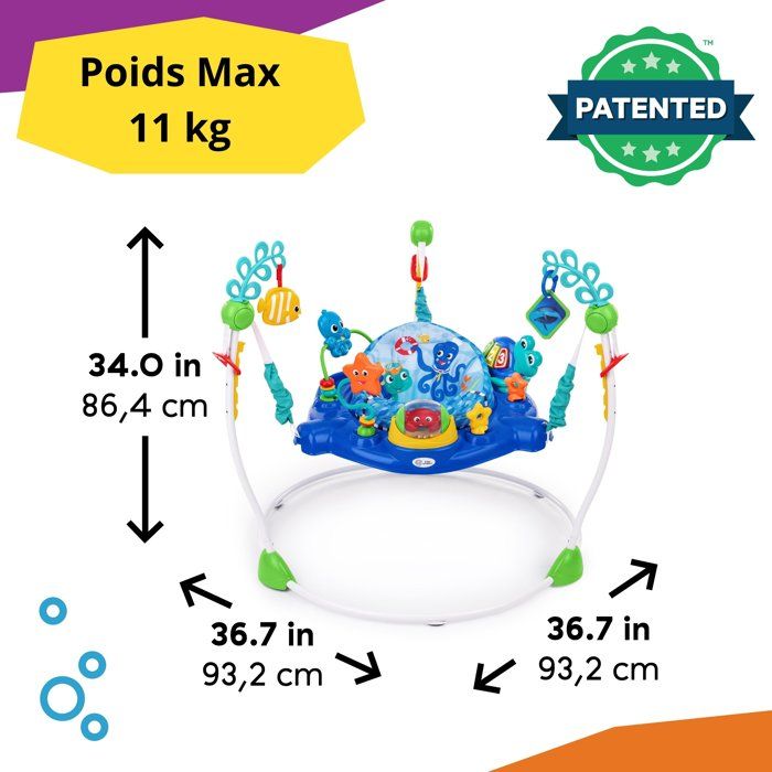 BABY EINSTEIN NEPTUNE Aire d'éveil bébé multi-jouets, Cadeau Noel bébé, pivotant 360° Jouet tortue amovible, 13 jeux multilingues