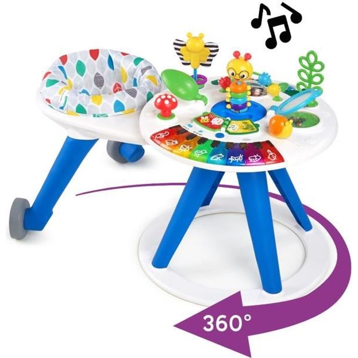 BABY EINSTEIN Table d'activités pour bébé trotteur évolutif 4-en-1 Pivotant a 360° sécurisé, Cadeau Noel bébé, piano, musique