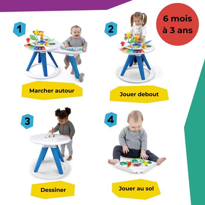 BABY EINSTEIN Table d'activités pour bébé trotteur évolutif 4-en-1 Pivotant a 360° sécurisé, cadeau bébé, piano, musique