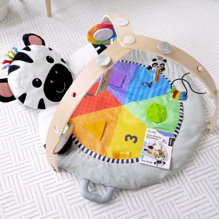 BABY EINSTEIN ZEN LE ZEBRE Tapis d'éveil arche de jeu en bois, jouets multisensoriels, miroir STEAM, cadeau bébé 0M+