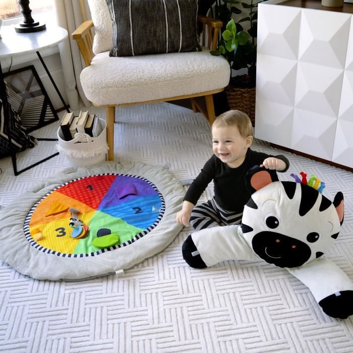 BABY EINSTEIN ZEN LE ZEBRE Tapis d'éveil arche de jeu en bois, jouets multisensoriels, miroir STEAM, cadeau bébé 0M+