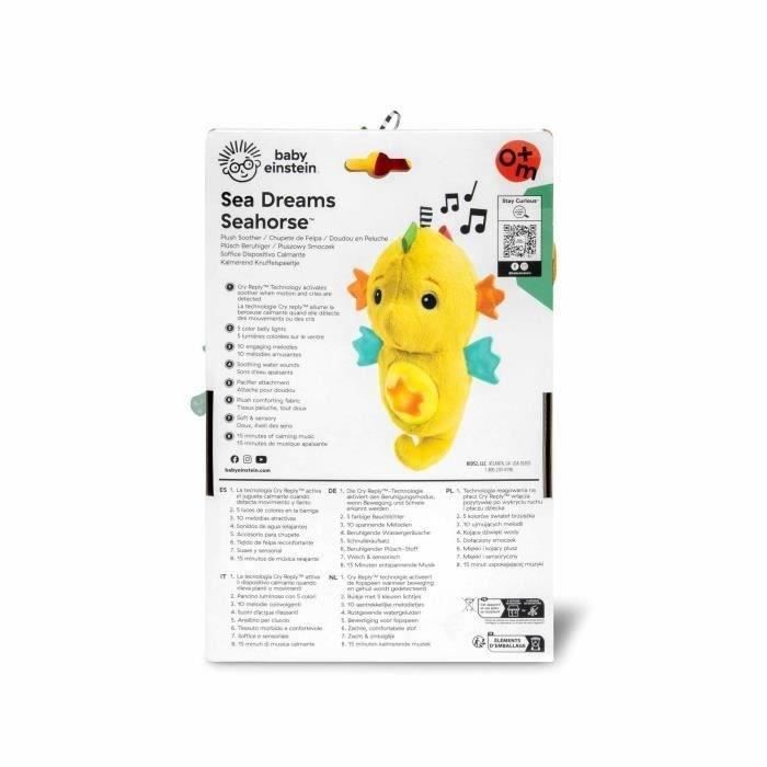 BABY EINSTEIN Veilleuse bébé, Doudou hippocampejaune, réponds au pleurs de bébé, musicale, lumineuse, bruits blanc, attache tétine