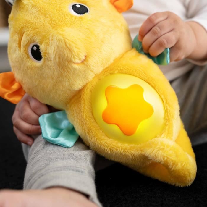 BABY EINSTEIN Veilleuse bébé, Doudou hippocampejaune, réponds au pleurs de bébé, musicale, lumineuse, bruits blanc, attache tétine