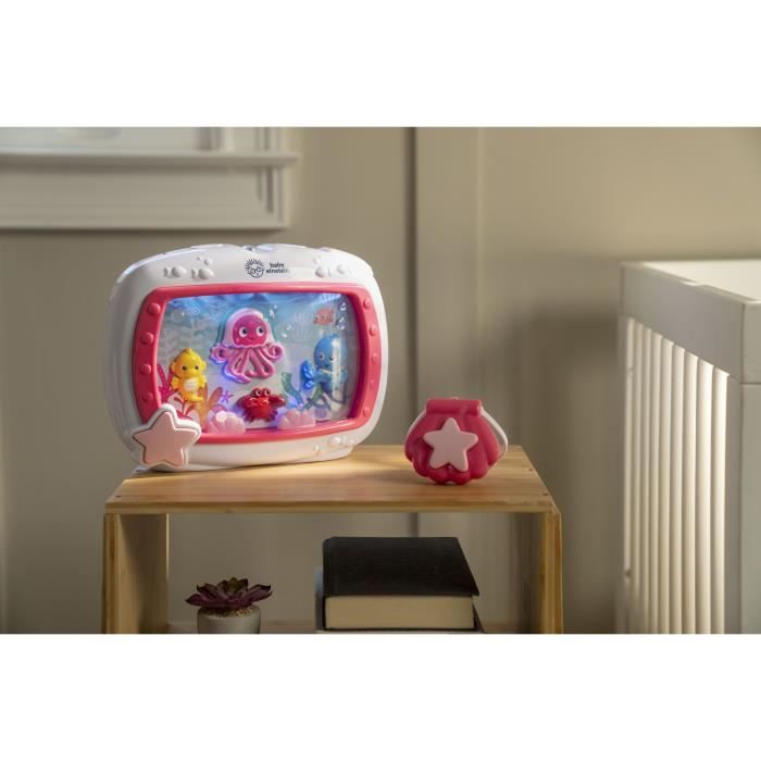 BABY EINSTEIN Veilleuse bébé -Reves marins rose- Réglage 25 min lumiere, son, musique ou bruit de l'océan apaisantes, télécommande