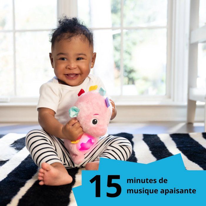 BABY EINSTEIN Veilleuse bébé, Doudou hippocampe rose, réponds au pleurs de bébé, musicale, lumineuse, bruits blanc, attache tétine