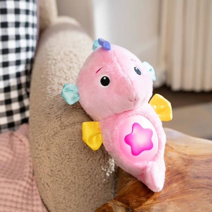BABY EINSTEIN Veilleuse bébé, Doudou hippocampe rose, réponds au pleurs de bébé, musicale, lumineuse, bruits blanc, attache tétine