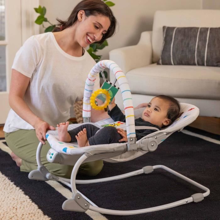 BABY EINSTEIN DEAN Transat bébé balancelle électrique évolutif 3-en-1, Melodies et vibrations, 3 Positions, arche amovible 0-30 mois