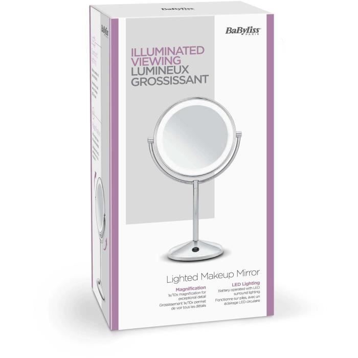 Miroir Lumineux Grossissant x10 - BaByliss Paris - 9436E - Double Face - Ampoules LED