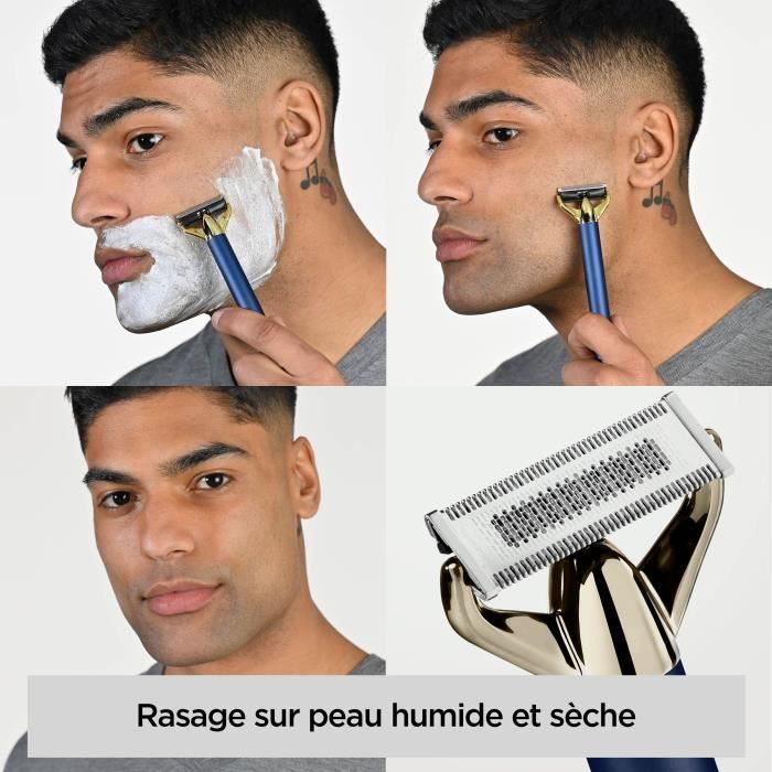 Tondeuse a barbe et rasoir - BABYLISS - X-Blade Super-X Metal - Sans fil - Autonomie 45 min - 4 sabots - Edition or & bleu marine