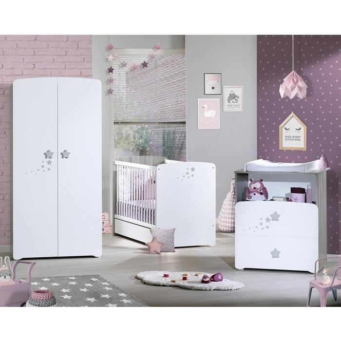 Chambre bÈbÈ trio Nao: lit 120x60, commode a langer et armoire - Babyprice - Blanc
