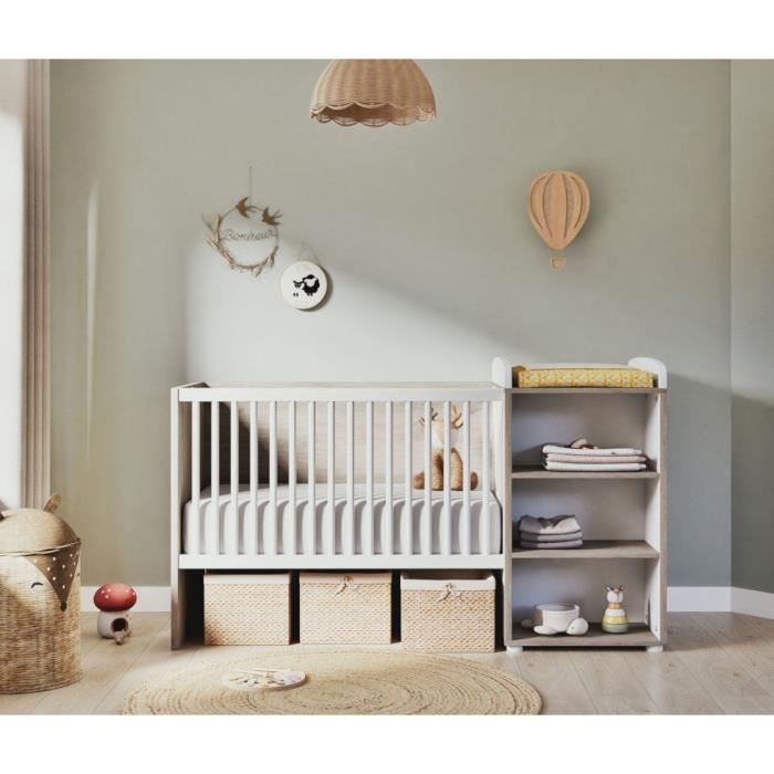 Lit Combiné - 120x60cm - Evolutif en 90x190cm - Babyprice Smile - Chene silex