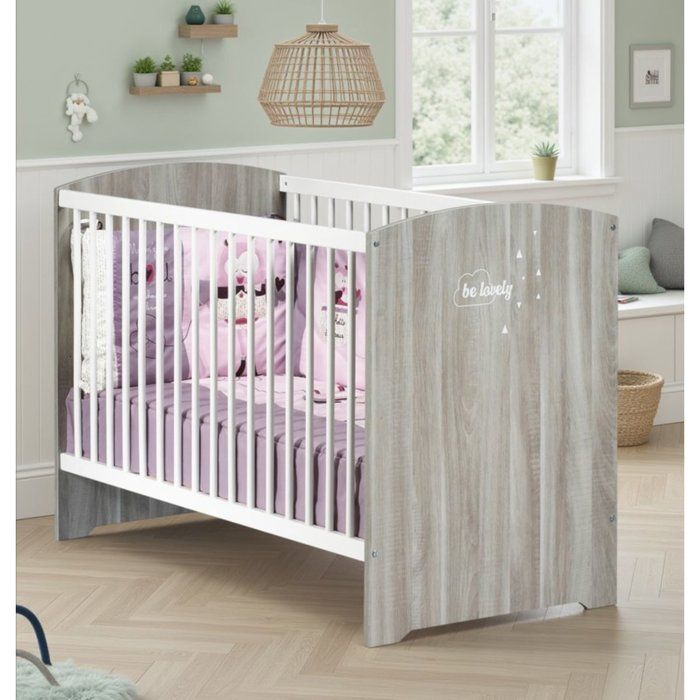 Lit bébé a barreaux - 120 x 60 cm - Babyprice Smile - Chene silex - Blanc