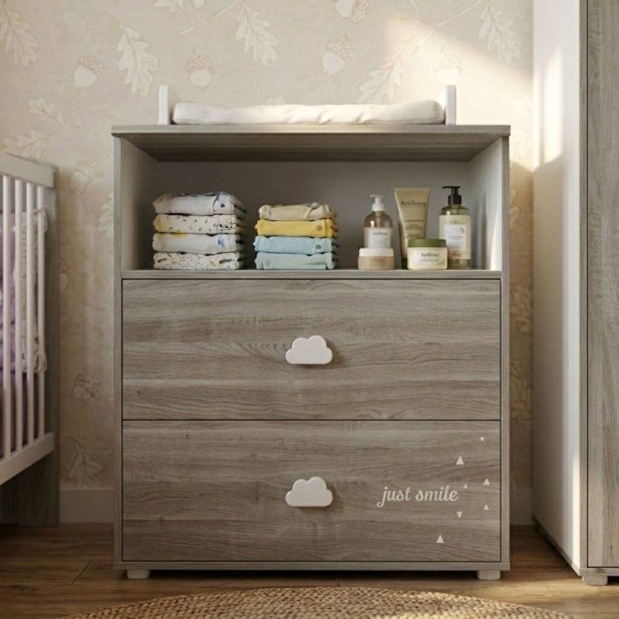 Commode a langer - Babyprice - Smile - Chene silex - 2 tiroirs - 1 niche - En bois - Blanc