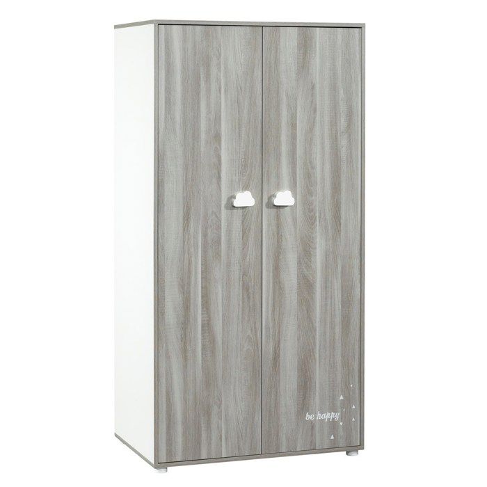 Armoire bÈbÈ Smile ours - Chene silex - Blanche - 2 portes - 168x85x57cm - Babyprice