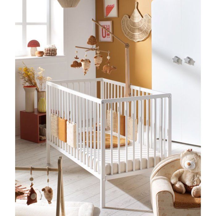 Lit bébé - 120 x 60 cm - Babyprice First - Tout barreaux - En bois blanc
