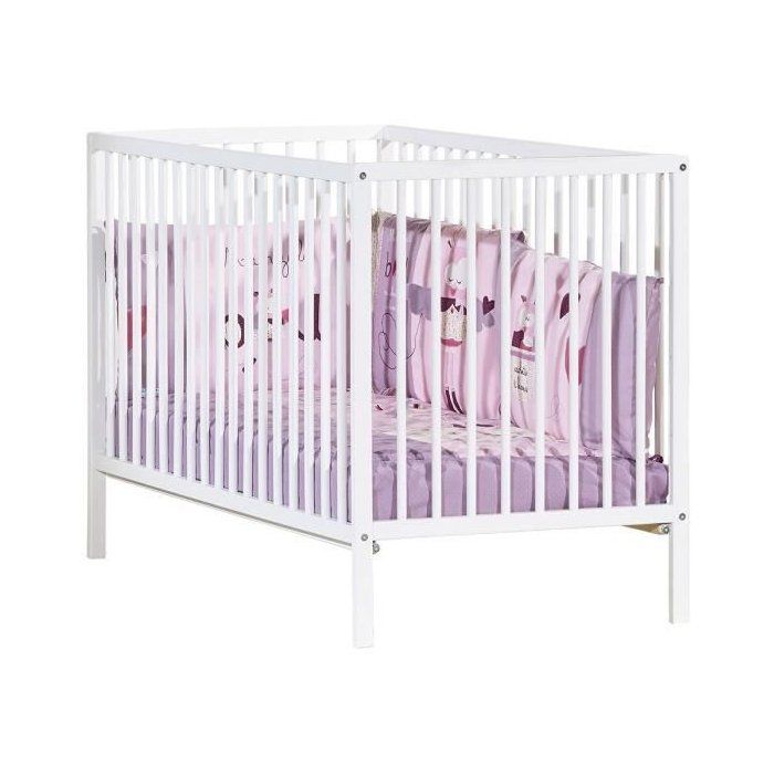 Lit bébé - 120 x 60 cm - Babyprice First - Tout barreaux - En bois blanc