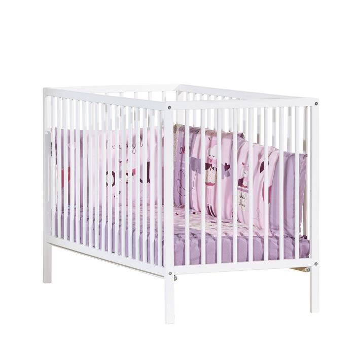 Lit bÈbÈ - 120 x 60 cm - Babyprice First - Tout barreaux - En bois blanc