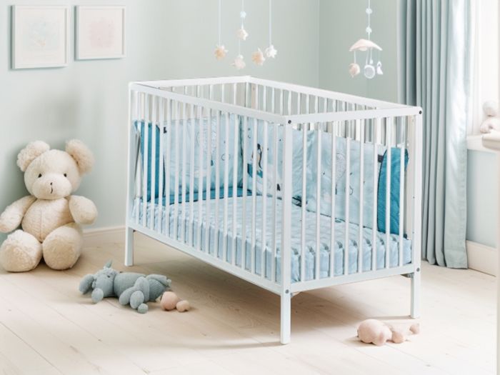 Lit bébé - 120 x 60 cm - Babyprice First - Tout barreaux - En bois blanc