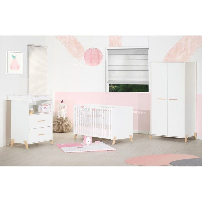 Lit bÈbÈ - 120 x 60 cm - Babyprice Joy Naturel - Blanc - Sur pieds en bois naturel