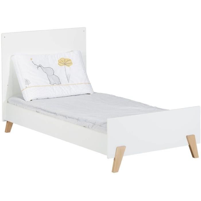 Lit évolutif - 140x70cm - Babyprice Joy Naturel - Blanc sur pieds en bois naturel