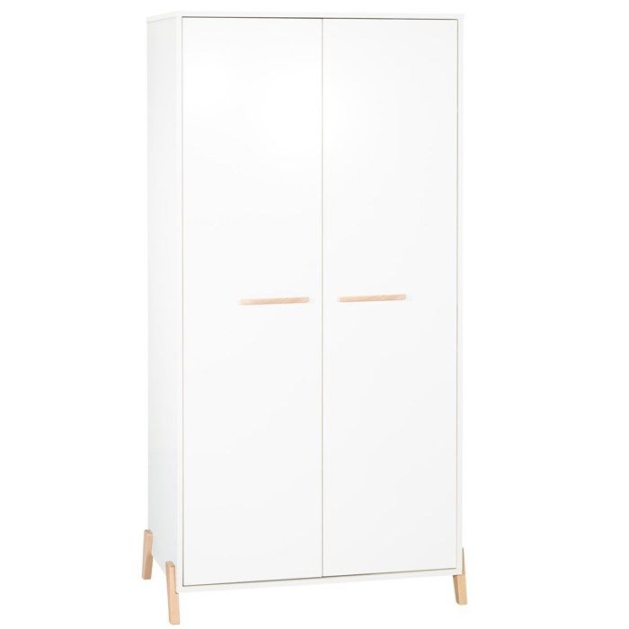 Armoire bÈbÈ Joy Naturel - Blanche - Sur pieds en bois naturel - 2 portes - Babyprice