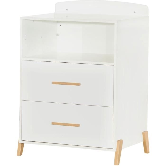 Lit Combiné - 120x60cm - Evolutif en 90x190cm - Babyprice Joy Naturel - Blanc sur pieds en bois naturel