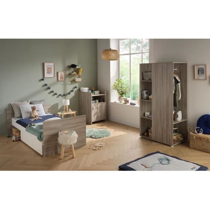 Lit bÈbÈ combinÈ - 120x60cm - Evolutif en 90x190cm - Babyprice Up - Chene - Avec commode a langer 1 porte