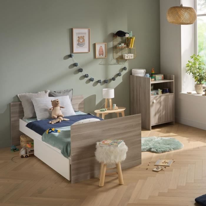 Lit bÈbÈ combinÈ - 120x60cm - Evolutif en 90x190cm - Babyprice Up - Chene - Avec commode a langer 1 porte