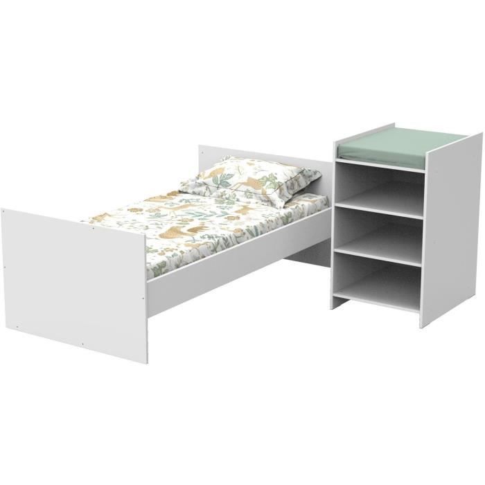 Lit bÈbÈ combinÈ - 120x60cm - Evolutif en 90x190cm - Babyprice First - En bois blanc