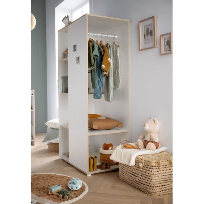 Meuble de rangement enfant - En bois blanc et chant bois - Avec Ètageres et penderie - Babyprice First