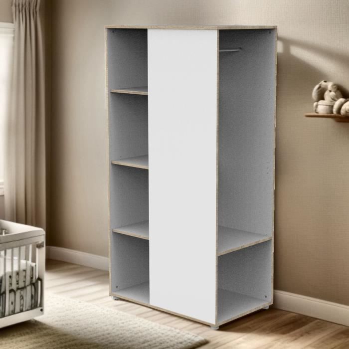 Meuble de rangement enfant - En bois blanc et chant bois - Avec Ètageres et penderie - Babyprice First