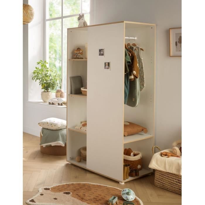 Meuble de rangement enfant - En bois blanc et chant bois - Avec Ètageres et penderie - Babyprice First