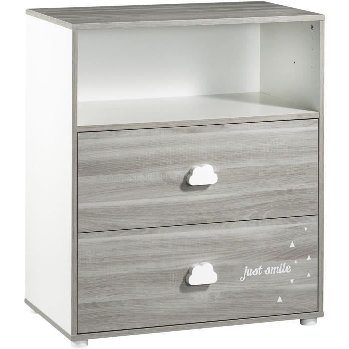 Chambre bébé complete - Lit 120x60 et commode a langer - BABY PRICE - SMILE - Chene silex
