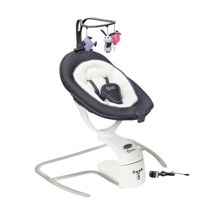 Babymoov Balancelle Bébé Electrique Swoon Motion, Assise a 360° - 5 vitesses - Réducteur & Arche inclus - 8 Berçeuses, Zinc