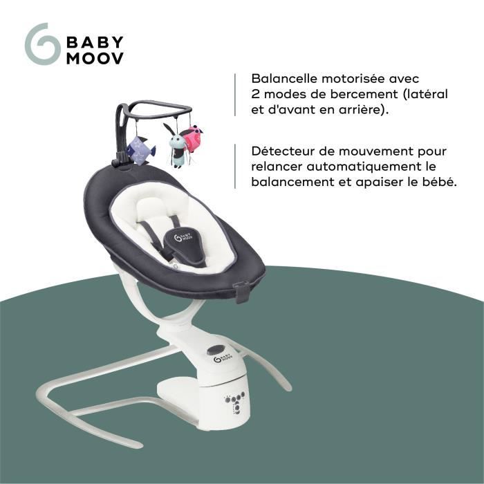 Babymoov Balancelle Bébé Electrique Swoon Motion, Assise a 360° - 5 vitesses - Réducteur & Arche inclus - 8 Berçeuses, Zinc
