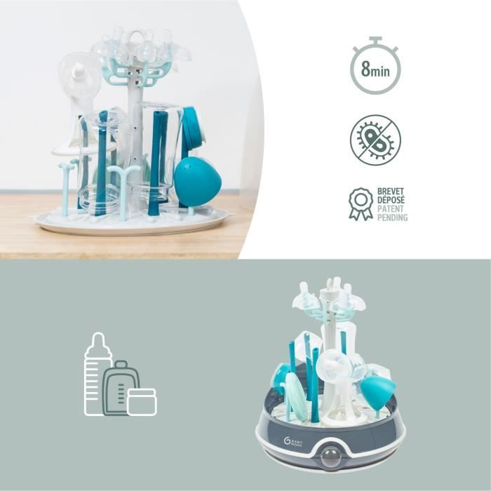 BABYMOOV Turbo Steam(+) - 2 en 1, Stérilisateur biberons vapeur et Egoutte-biberons