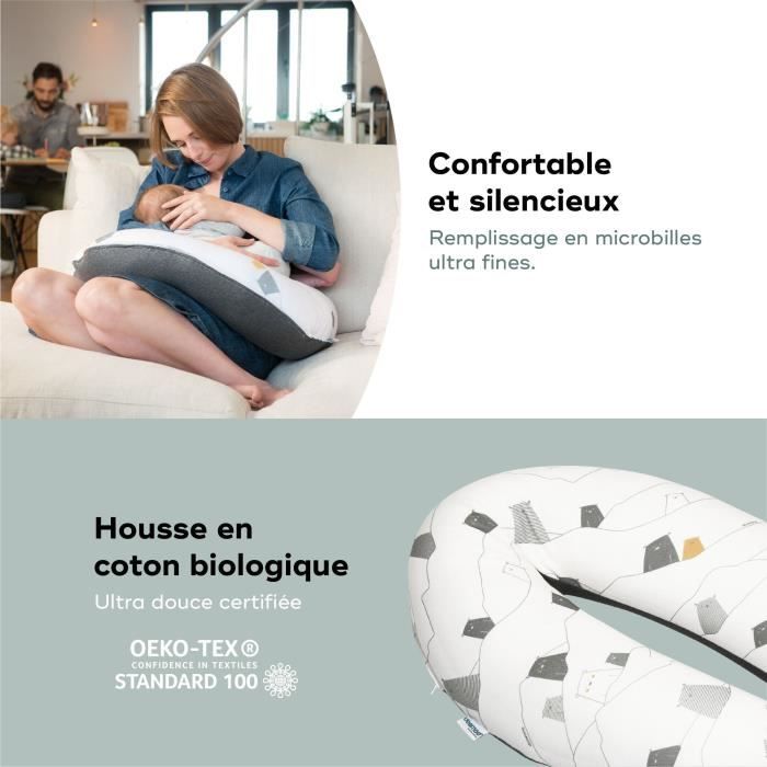 doomoo Coussin de MaternitÈ et Coussin d'Allaitement Buddy, Ultra Confort, CertifiÈ oeko-Tex, Bear Grey