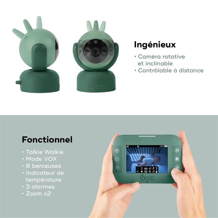 Babymoov Babyphone Caméra YOO Twist - Caméra motorisée avec vue a 360° - Technologie Sleep - Vision nocturne - Portée 300m