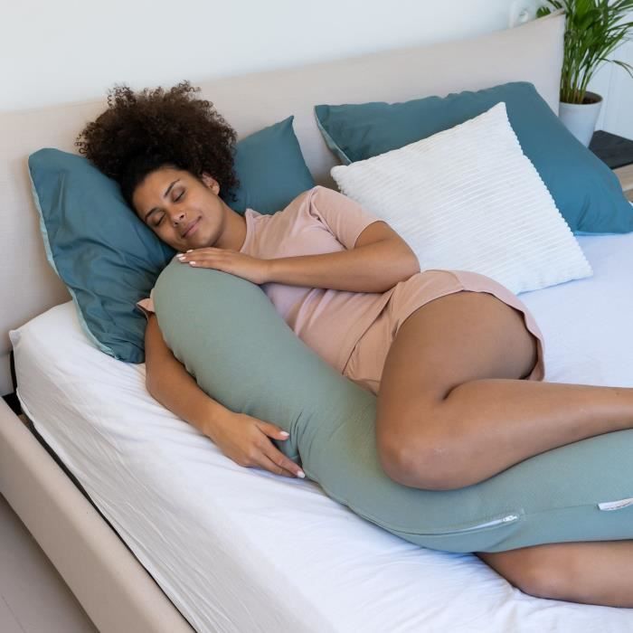 doomoo Coussin de Grossesse et Coussin d'Allaitement Buddy, Ultra Confort, Certifié oeko-Tex, Tetra Jersey Green