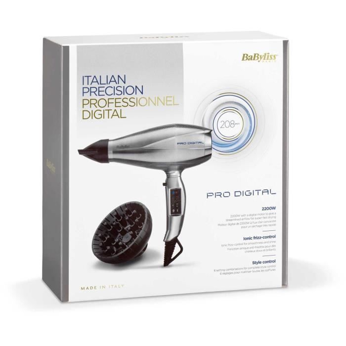 Seche-cheveux - BaByliss - 6000E Pro Digital 2200 - Technologie Ionique et CÈramique - FabriquÈ en Italie