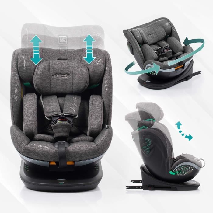Siege auto - BABYAUTO - XPERTA GREY DOBBY - De la naissance a 12 ans - 0-36 kg - I-Size - ISOFIX - Pivotant 360° - ECE R129
