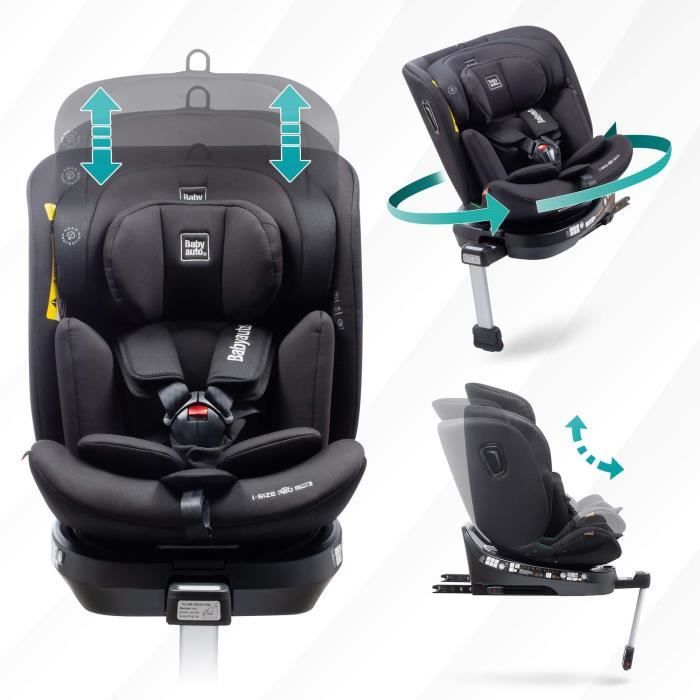 Siege auto - BABYAUTO - AITANA GREY ANTHRACITE - De la naissance a 12 ans - 0-36 kg - I-Size - ISOFIX - Pivotant 360° - ECE R129