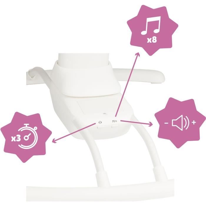 Badabulle Balancelle Bébé Electrique Latérale - 3 Vitesses de Balancement - 8 Berçeuses - Arche de jeux - Garantie a vie, Lichen