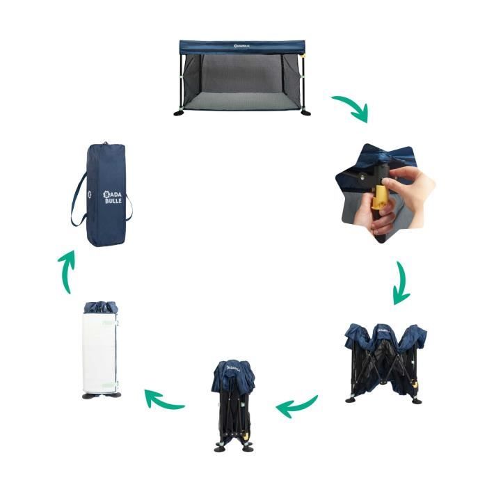 Badabulle Lit Parapluie Easy Clip - Facile a plier et déplier - Lit Léger et Compact avec Sac de transport inclus - Matelas inclus