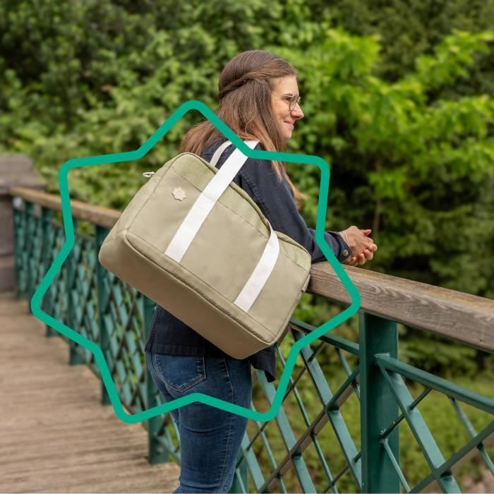 Badabulle Sac a langer Bowling - Grande Contenance 20L - Plan a langer et Attaches-poussette inclus, Olive