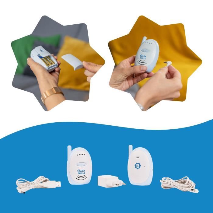 Badabulle Babyphone audio - Simple d'utilisation - PortÈe 300m - Babyphone Compact - Alarme Sonore et Visuelle