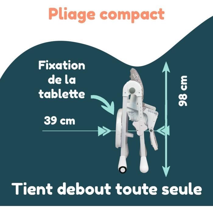 Chaise haute multipositions - BAMBISOL - Inclinable - Jusqu'a 3 ans - Beige / Blanc